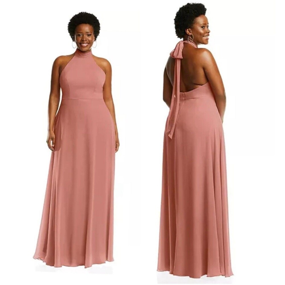 After Six High Neck Halter Backless Maxi Dress Dusty Rose Size 20 Bridesmaid